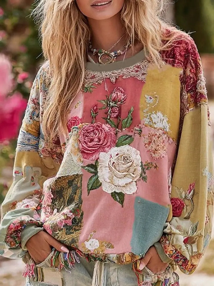Women’s Pink Floral Print Sweatshirt As picture / S