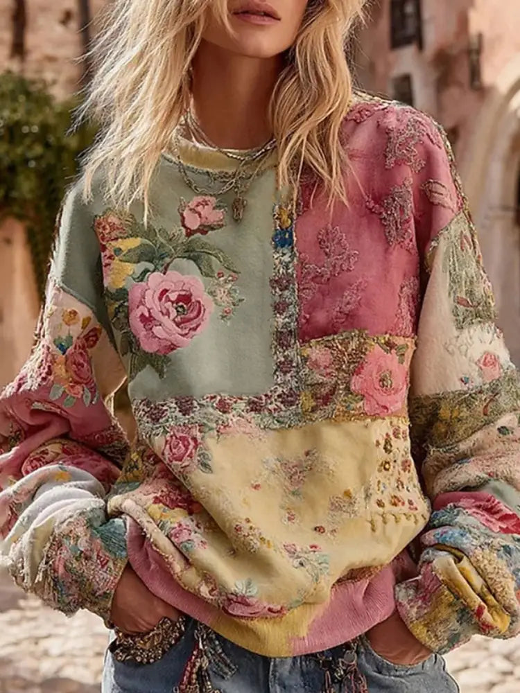 Women’s Pink Floral Print Sweatshirt As picture / S