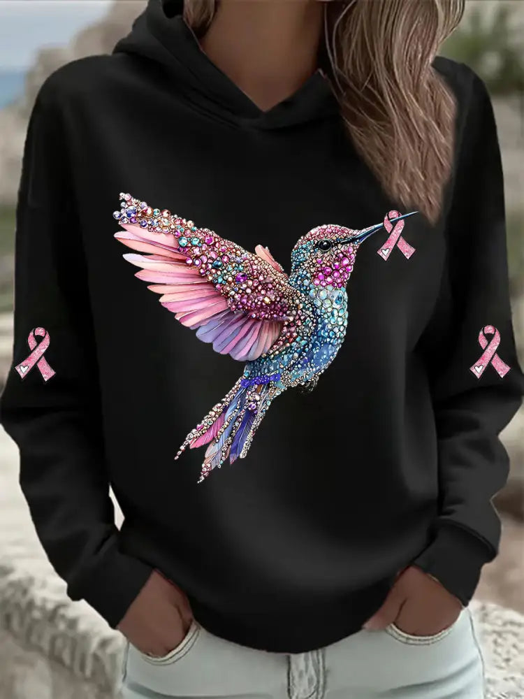 Women’s Pink Hummingbird Print Hoodie Black / S