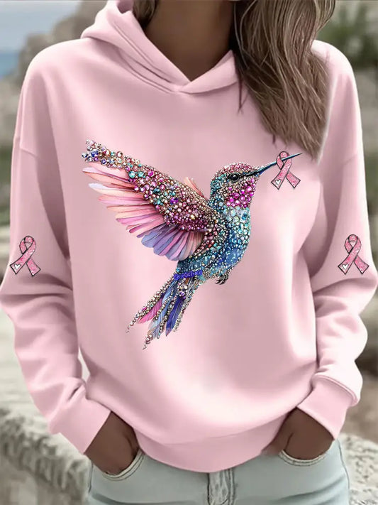 Women’s Pink Hummingbird Print Hoodie Pink / S