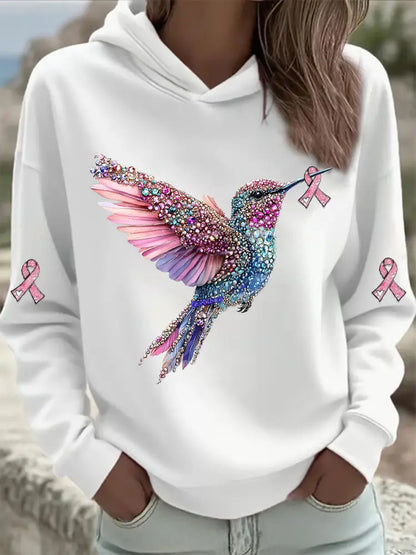 Women’s Pink Hummingbird Print Hoodie White / S