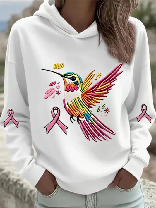 Women’s Pink Hummingbird Print Hoodie White / S
