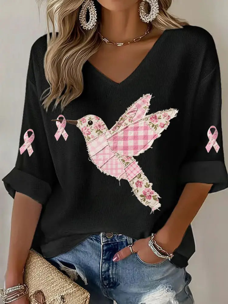 Women’s Pink Hummingbird Print T shirt Black / S