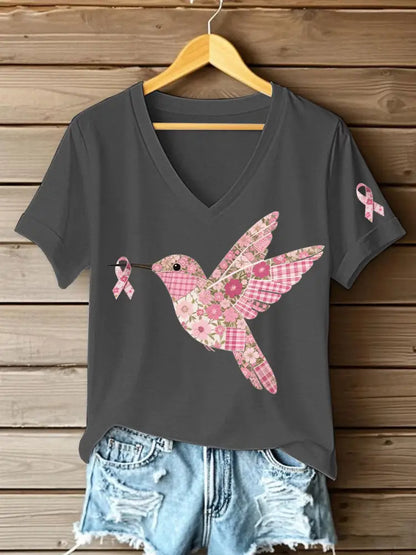 Women’s Pink Hummingbird Print T shirt Dark Gray / S