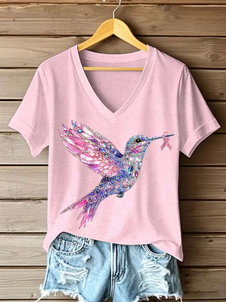 Women’s Pink Hummingbird Print T shirt Light Pink / S