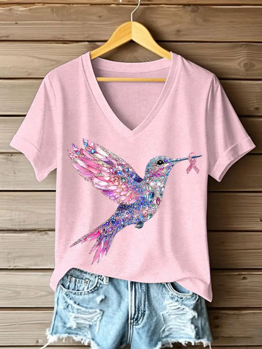Women’s Pink Hummingbird Print T shirt Light Pink / S