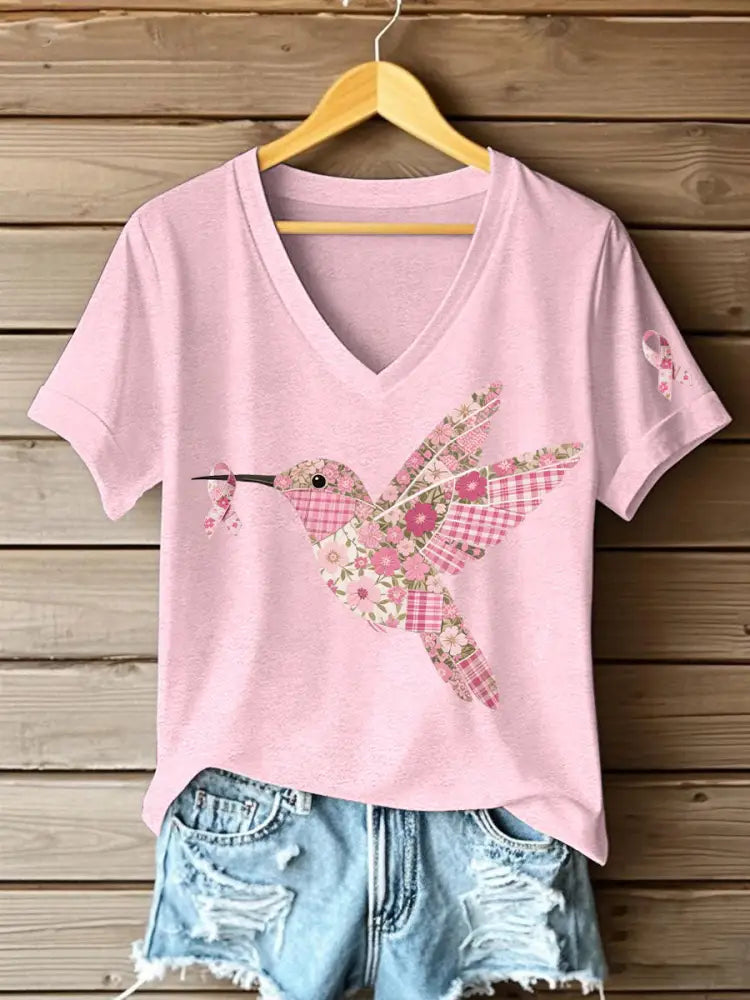 Women’s Pink Hummingbird Print T shirt Light Pink / S