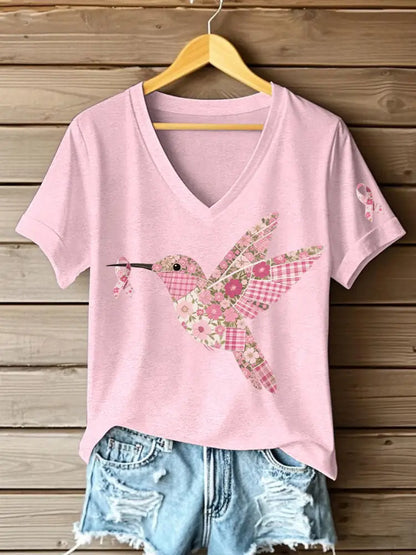 Women’s Pink Hummingbird Print T shirt Light Pink / S