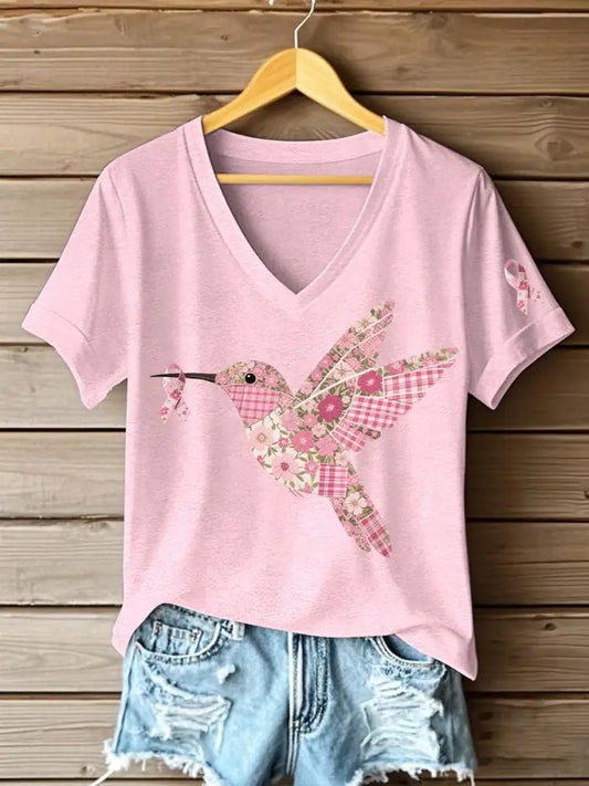 Women’s Pink Hummingbird Print T shirt Light Pink / S