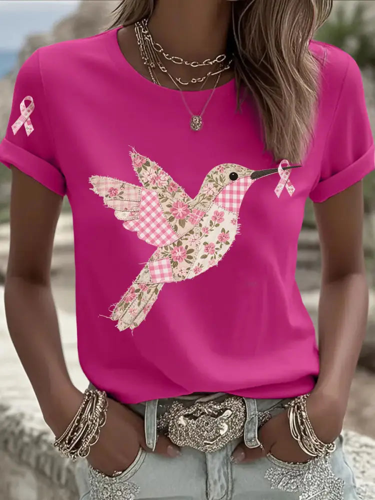 Women’s Pink Hummingbird Print T shirt Rose Red / S