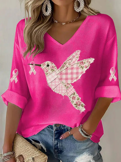 Women’s Pink Hummingbird Print T shirt Rose Red / S