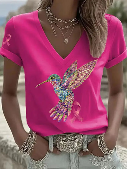 Women’s Pink Hummingbird Print T shirt Rose Red / S