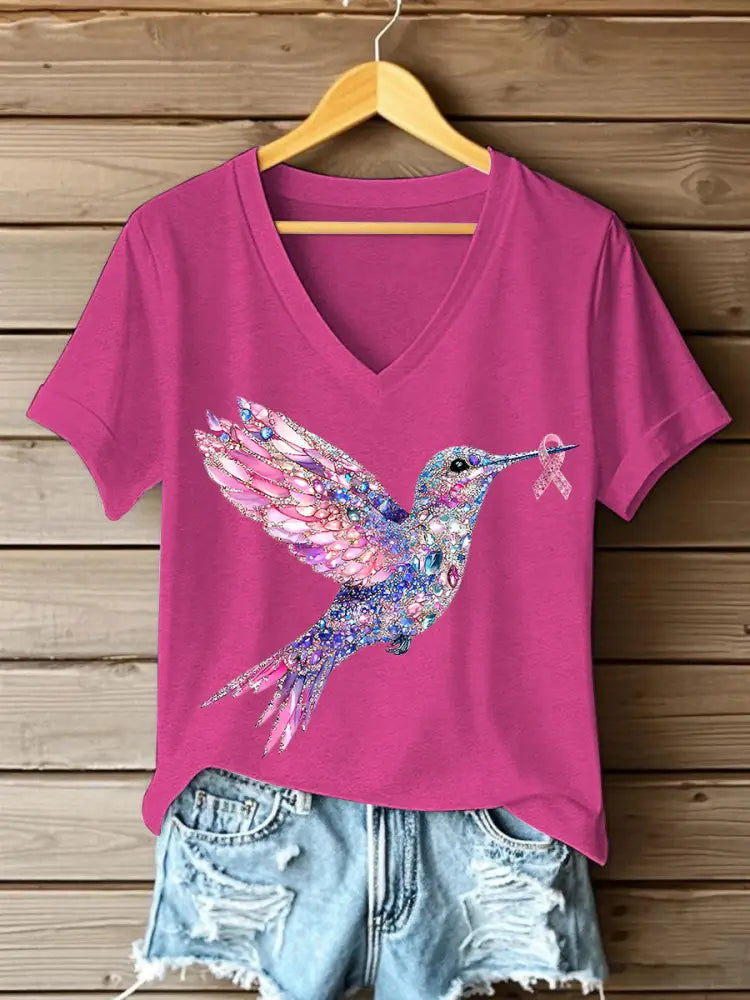 Women’s Pink Hummingbird Print T shirt Rose Red / S