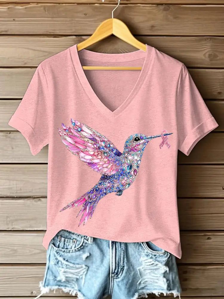 Women’s Pink Hummingbird Print T shirt Pink / S