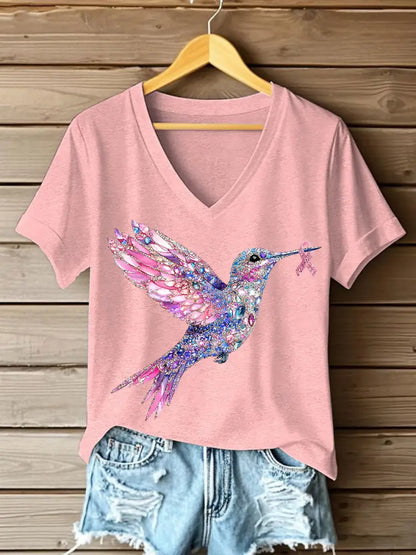 Women’s Pink Hummingbird Print T shirt Pink / S