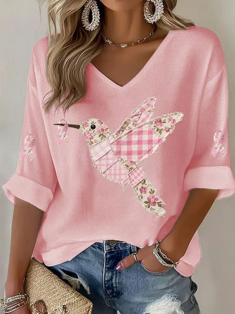Women’s Pink Hummingbird Print T shirt Pink / S