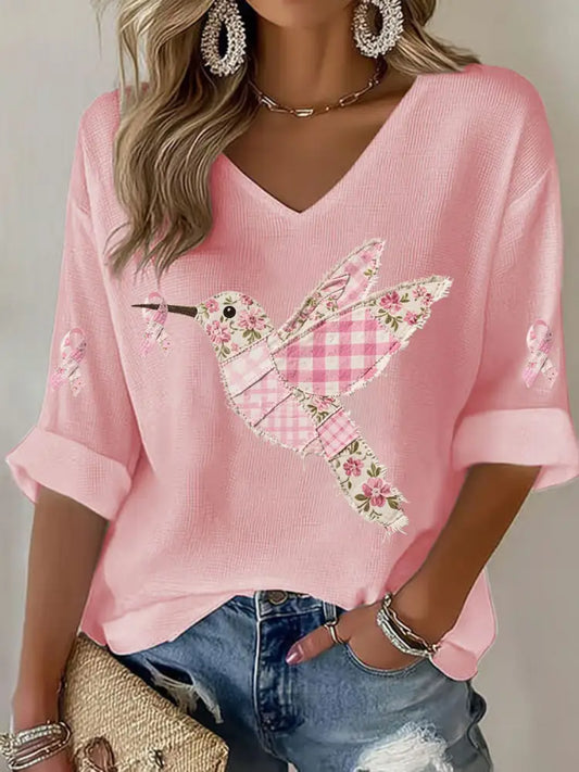 Women’s Pink Hummingbird Print T shirt Pink / S