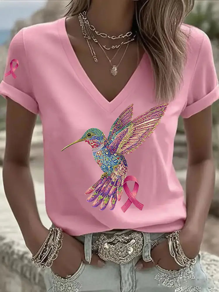 Women’s Pink Hummingbird Print T shirt Pink / S