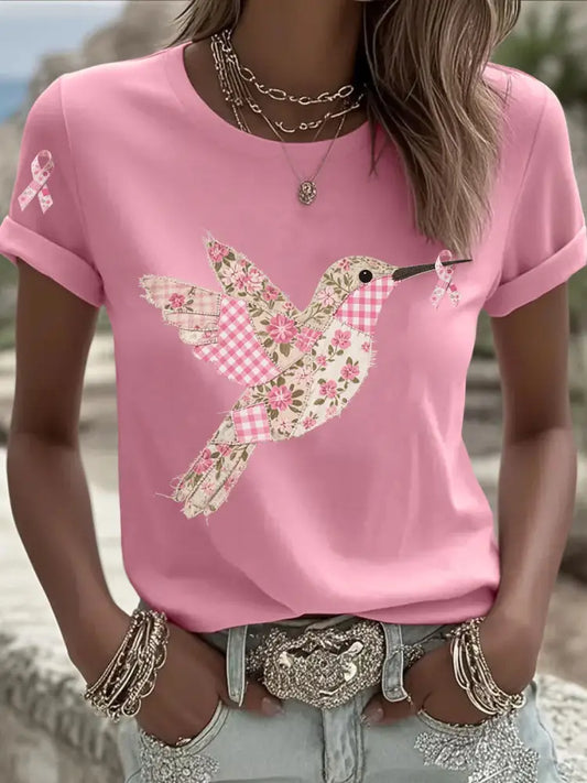Women’s Pink Hummingbird Print T shirt Pink / S