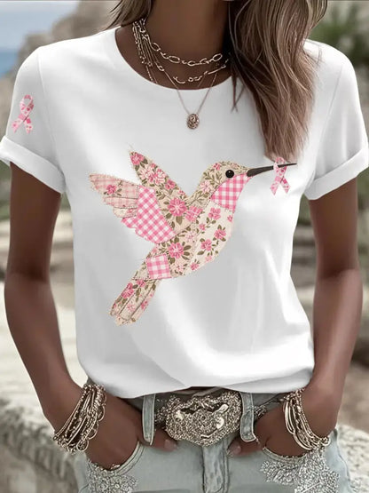 Women’s Pink Hummingbird Print T shirt White / S