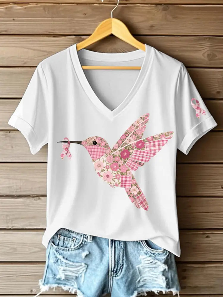 Women’s Pink Hummingbird Print T shirt White / S