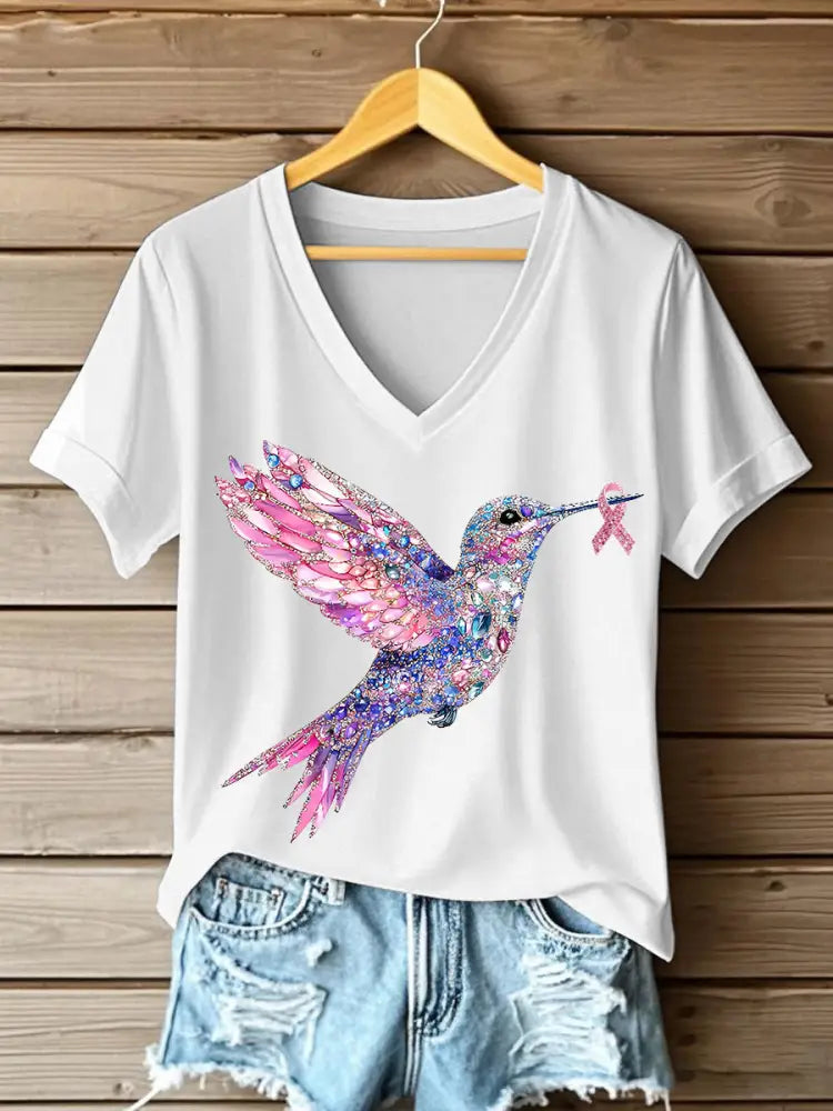 Women’s Pink Hummingbird Print T shirt White / S