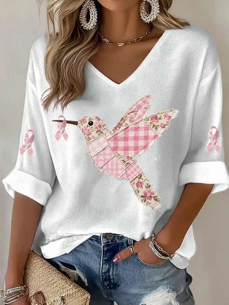Women’s Pink Hummingbird Print T shirt White / S