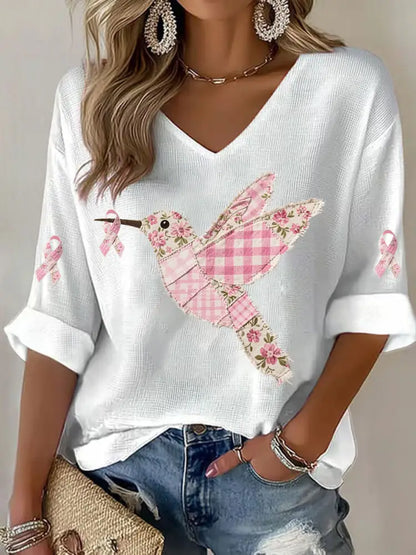 Women’s Pink Hummingbird Print T shirt White / S