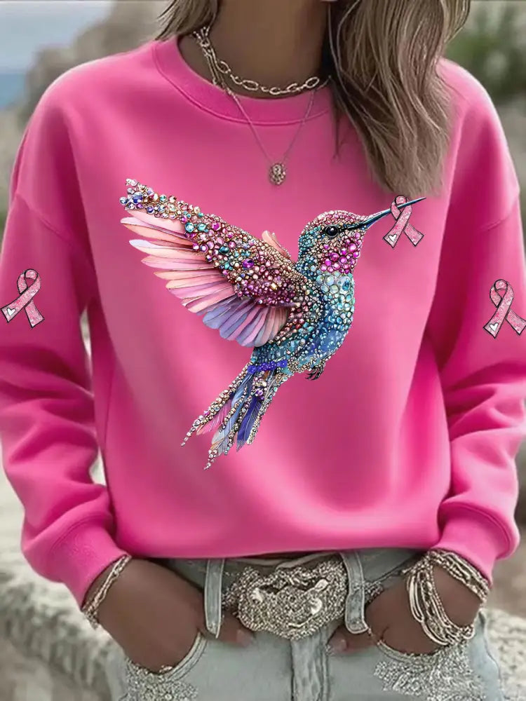 Women’s Pink Hummingbird Printed Sweatshirt Rose Red / S