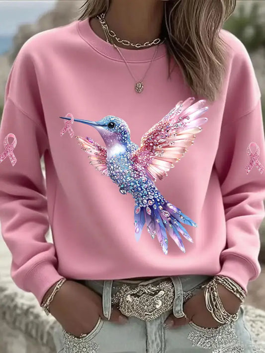 Women’s Pink Hummingbird Printed Sweatshirt Pink / S
