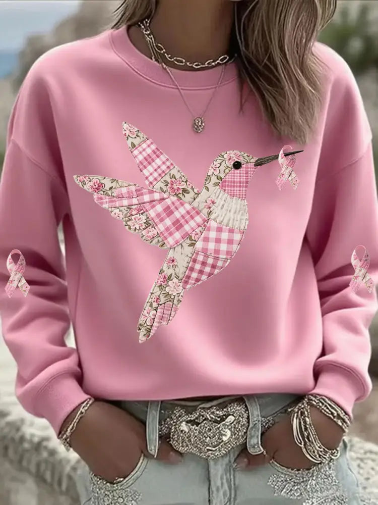 Women’s Pink Hummingbird Printed Sweatshirt Pink / S