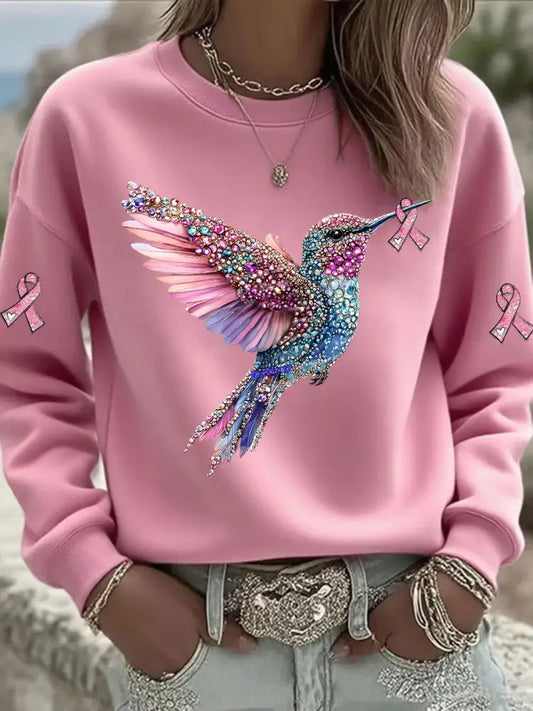 Women’s Pink Hummingbird Printed Sweatshirt Pink / S