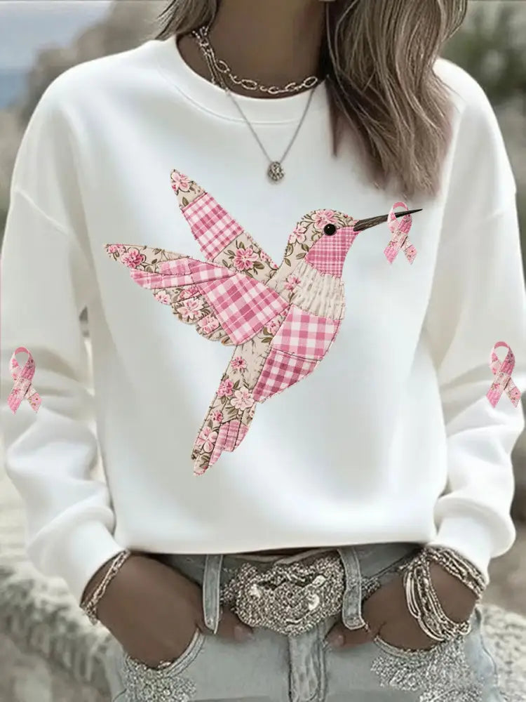 Women’s Pink Hummingbird Printed Sweatshirt White / S