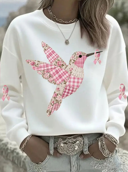Women’s Pink Hummingbird Printed Sweatshirt White / S