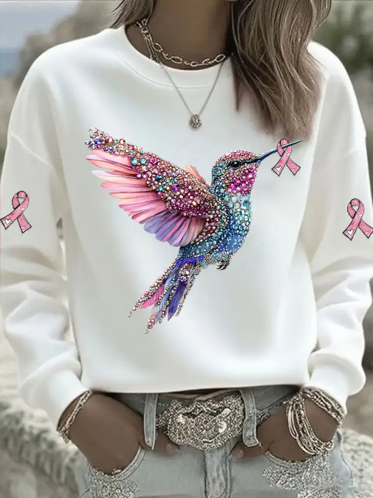 Women’s Pink Hummingbird Printed Sweatshirt White / S