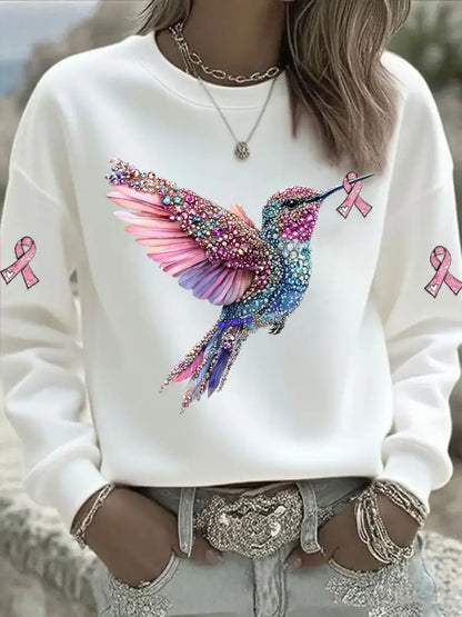 Women’s Pink Hummingbird Printed Sweatshirt White / S