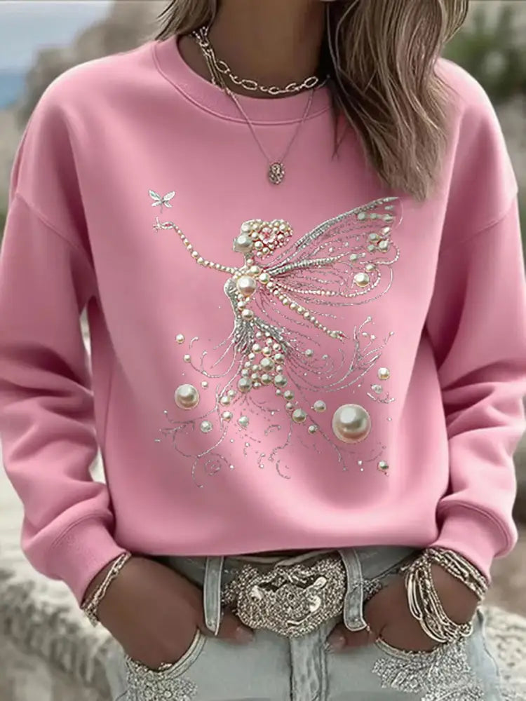 Women’s Pink Pearl Print Casual Sweatshirt Pink / S