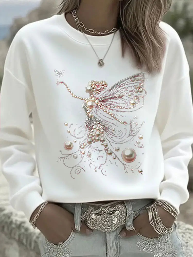 Women’s Pink Pearl Print Casual Sweatshirt White / S