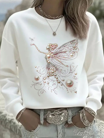 Women’s Pink Pearl Print Casual Sweatshirt White / S