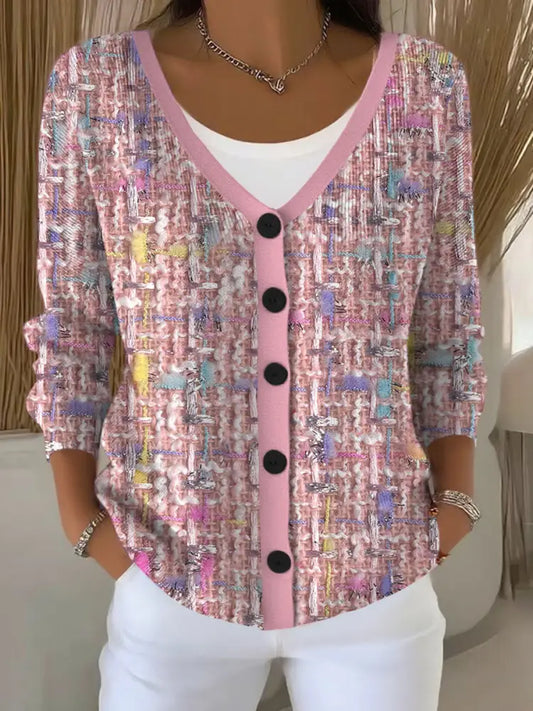 Women’s Pink Plaid Print Casual Cardigan Pink / S