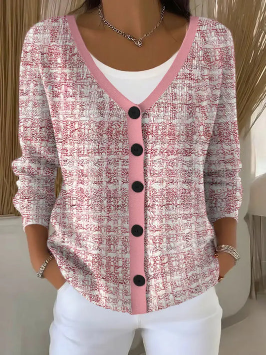 Women’s Pink Plaid Print Casual Cardigan Pink / S
