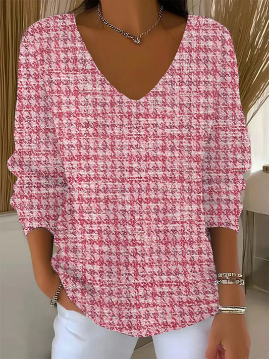Women’s Pink Plaid Print Casual Top Pink / S