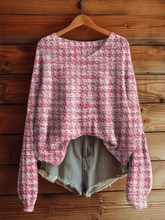 Women’s Pink Plaid Print Casual Top Pink / S