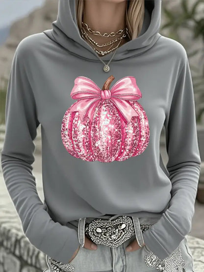 Women’s Pink Pumpkin Breast Cancer Awareness Support Hooded Top Gray / S