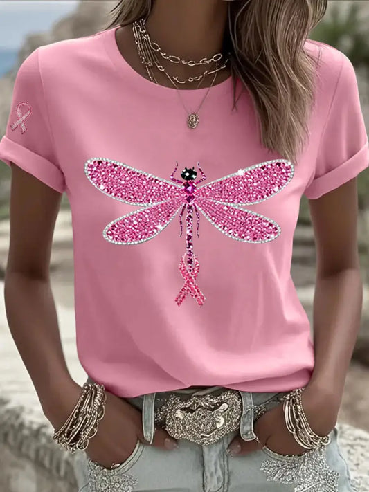 Women’s Pink Ribbon Print Casual T shirt Pink / S