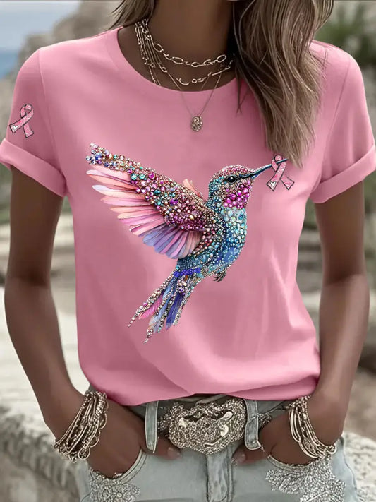 Women’s Pink Ribbon Print Casual T shirt Pink / S