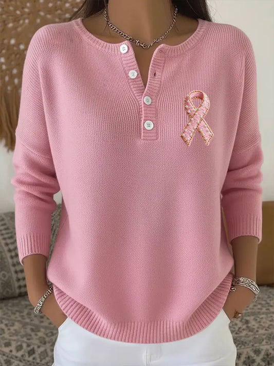 Women’s Pink Ribbon Print Casual Top Pink / S