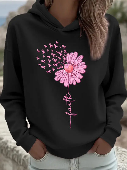 Women’s Pink Ribbon Sunflower Faith Breast Cancer Awareness Support Sweatshirt Black / S
