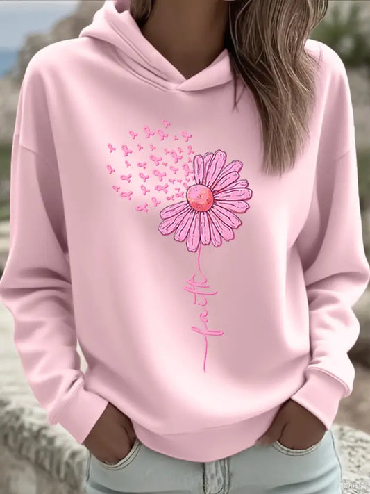Women’s Pink Ribbon Sunflower Faith Breast Cancer Awareness Support Sweatshirt Pink / S