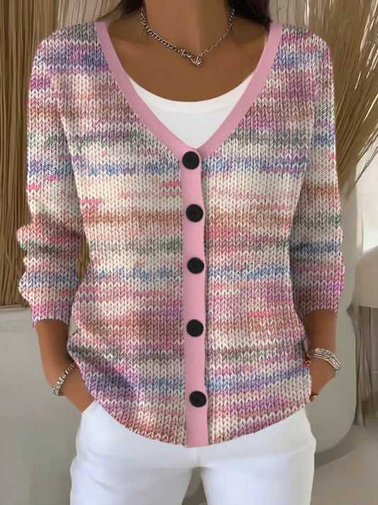 Women’s Pink Striped Print Casual Cardigan Pink / S